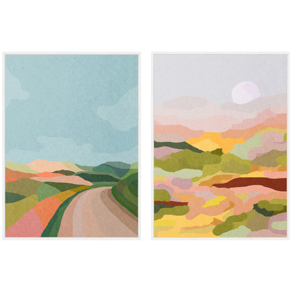 Kate & Laurel Sylvie Beautiful Colorful Landscapes Framed Canvas Art Set By July Art Prints