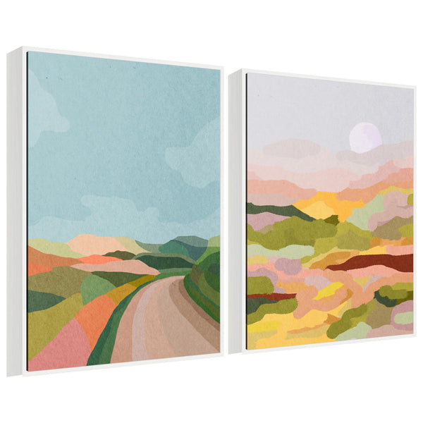 kate & laurel Sylvie Beautiful Colorful Landscapes Framed Canvas Art Set by July Art Prints