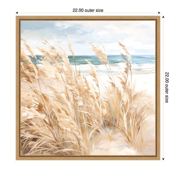 Kate & Laurel Sylvie Beige Beach Grass Near Tranquil Beach Framed Canvas By The Creative Bunch Studio