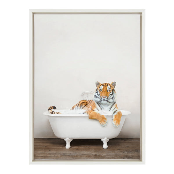 Kate & Laurel Sylvie Bengal Tiger In Rustic Bath Framed Canvas By Amy Peterson Art Studio