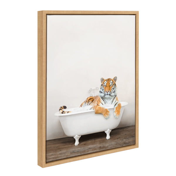 kate & laurel Sylvie Bengal Tiger in Rustic Bath Framed Canvas by Amy Peterson Art Studio