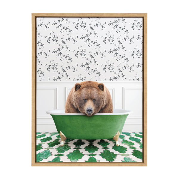Kate & Laurel Sylvie Big Bear In Eclectic Green Bath Framed Canvas By Amy Peterson Art Studio