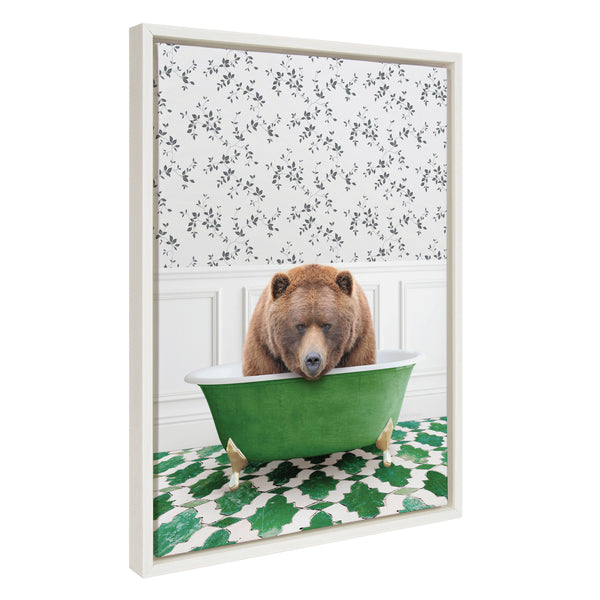 kate & laurel Sylvie Big Bear In Eclectic Green Bath Framed Canvas by Amy Peterson Art Studio
