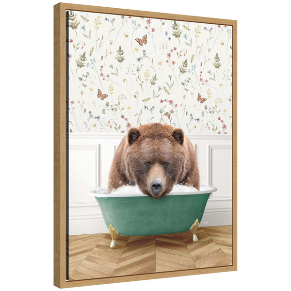 kate & laurel Sylvie Big Bear in Meadow Bathtub Framed Canvas by Amy Peterson