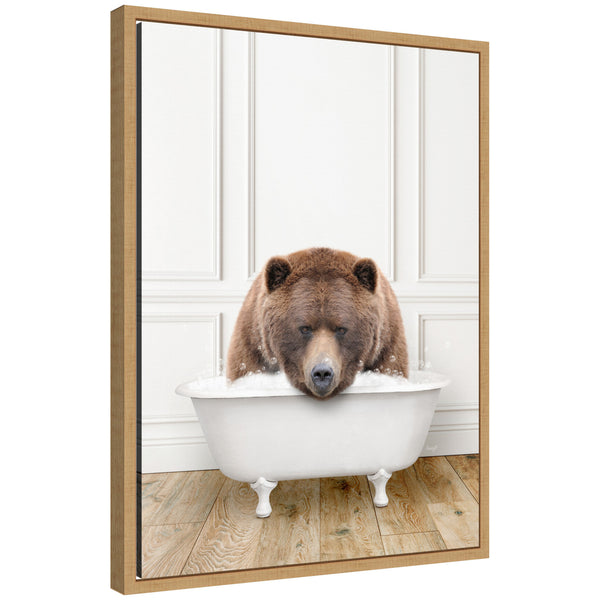 kate & laurel Sylvie Big Bear in Traditional Vintage Bathtub Framed Canvas by Amy Peterson