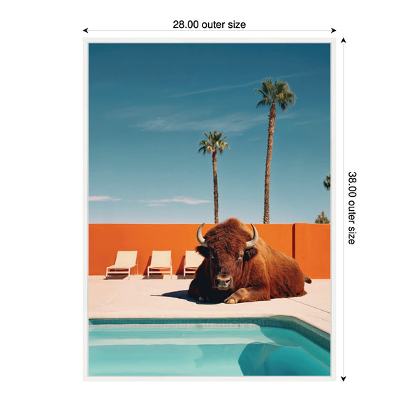 Kate & Laurel Sylvie Bison Chilling By The Pool In California Framed Canvas By Michael Schauer