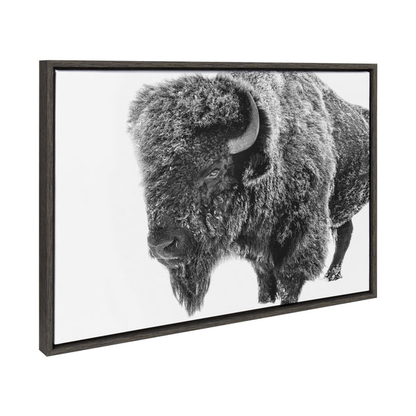 Kate & Laurel Sylvie Bison In Snow Black And White Framed Canvas By Amy Peterson Art Studio