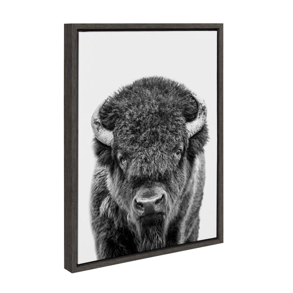 kate & laurel Sylvie Bison Portrait Black and White Framed Canvas by Amy Peterson Art Studio