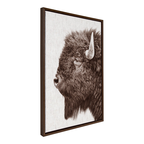 Kate & Laurel Sylvie Bison Profile Woven Neutral Linen Framed Canvas By Amy Peterson Art Studio