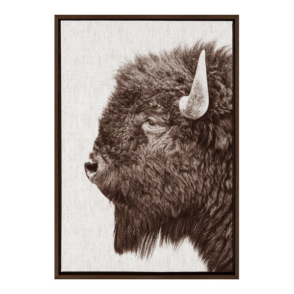 Kate & Laurel Sylvie Bison Profile Woven Neutral Linen Framed Canvas By Amy Peterson Art Studio