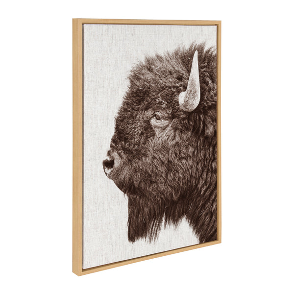 kate & laurel Sylvie Bison Profile Woven Neutral Linen Framed Canvas by Amy Peterson Art Studio