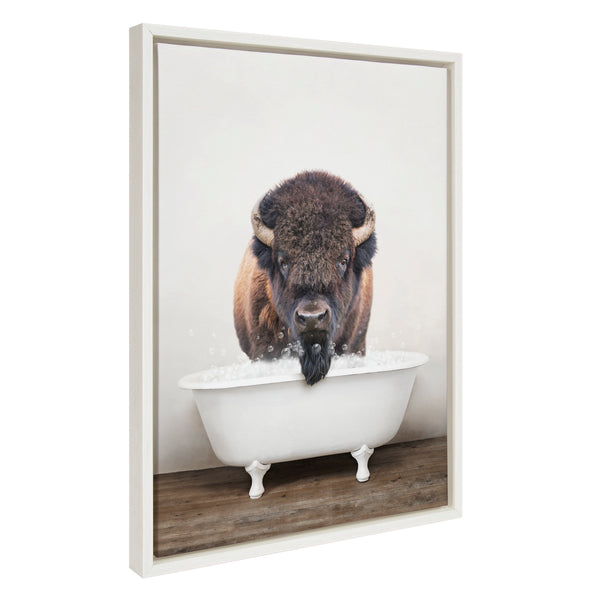 Kate & Laurel Sylvie Bison Rustic Bubble Bath Framed Canvas By Amy Peterson Art Studio
