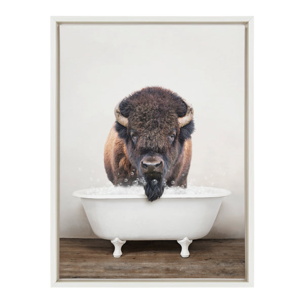 Kate & Laurel Sylvie Bison Rustic Bubble Bath Framed Canvas By Amy Peterson Art Studio