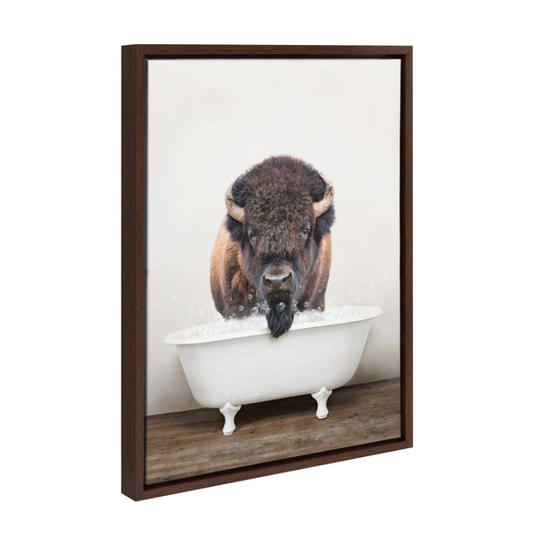 kate & laurel Sylvie Bison Rustic Bubble Bath Framed Canvas by Amy Peterson Art Studio