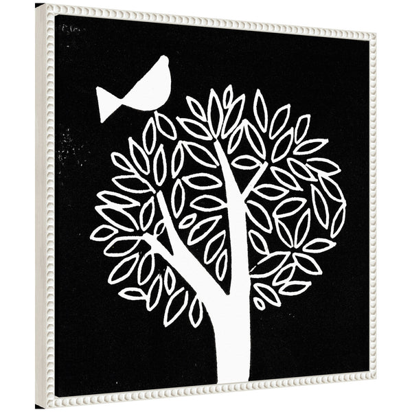 kate & laurel Sylvie Black and White Bird Tree Linocut Framed Canvas by Giuliana Lazzerini