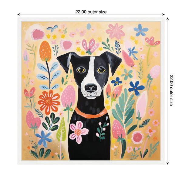 Kate & Laurel Sylvie Black And White Dog Botantical Yellow Framed Canvas By The Creative Bunch Studio