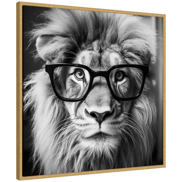 kate & laurel Sylvie Black and White Lion in Reading Glasses Framed Canvas by The Creative Bunch Studio