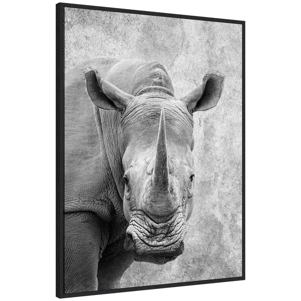 kate & laurel Sylvie Black and White Minimalist Rhino Framed Canvas by Simon Te of Tai Prints