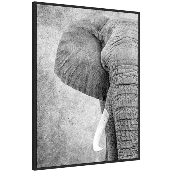 kate & laurel Sylvie Black and White Minimalist Safari Elephant Framed Canvas by Simon Te of Tai Prints