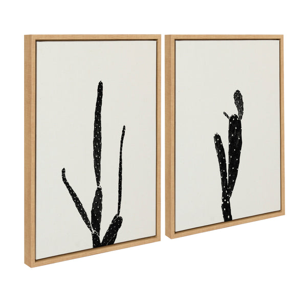 Kate & Laurel Sylvie Black And White Vintage Film Grain Cactus 1 And 2 Framed Canvas By Stephanie Klatt