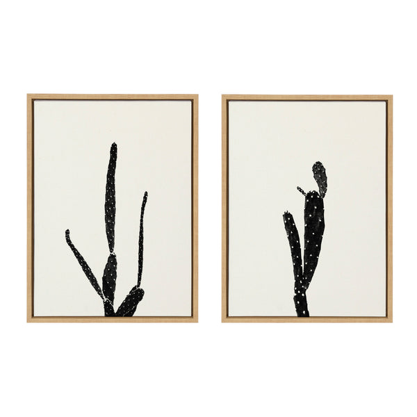 kate & laurel Sylvie Black and White Vintage Film Grain Cactus 1 and 2 Framed Canvas by Stephanie Klatt