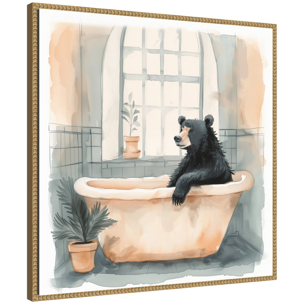 Kate & Laurel Sylvie Black Bear Bathroom Watercolor 2 Framed Canvas By The Creative Bunch Studio