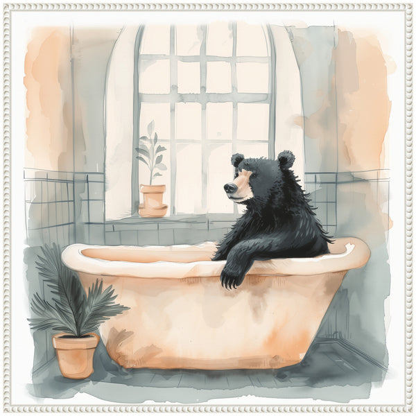 Kate & Laurel Sylvie Black Bear Bathroom Watercolor 2 Framed Canvas By The Creative Bunch Studio