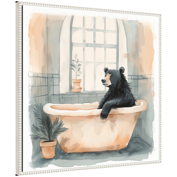 kate & laurel Sylvie Black Bear Bathroom Watercolor 2 Framed Canvas by The Creative Bunch Studio