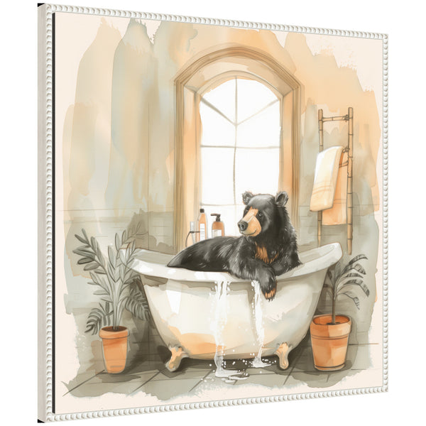 Kate & Laurel Sylvie Black Bear Bathroom Watercolor Framed Canvas By The Creative Bunch Studio