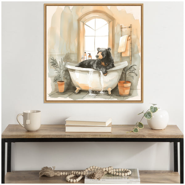 Kate & Laurel Sylvie Black Bear Bathroom Watercolor Framed Canvas By The Creative Bunch Studio