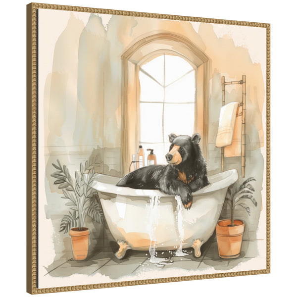 kate & laurel Sylvie Black Bear Bathroom Watercolor Framed Canvas by The Creative Bunch Studio