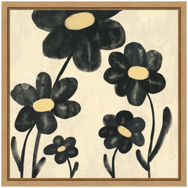 Kate & Laurel Sylvie Black Flowers Framed Canvas By Carrie Cantwell