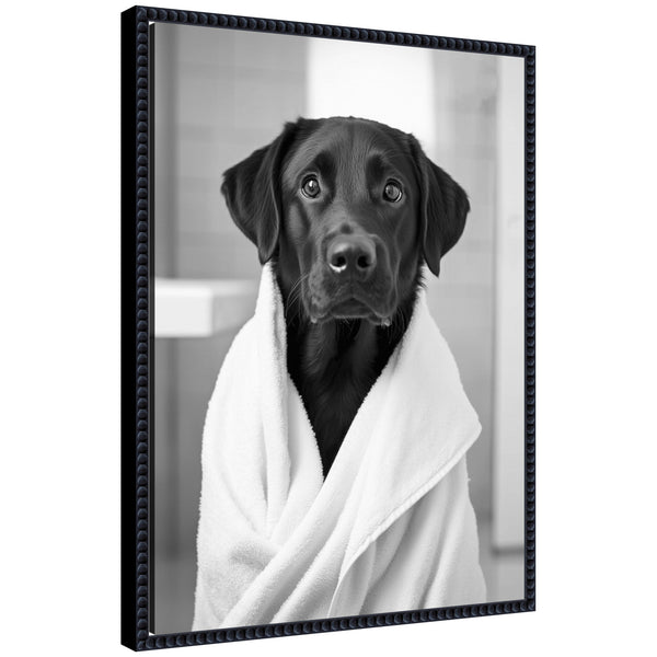 Kate & Laurel Sylvie Black Lab Bathroom Art Towel Robe Black And White Framed Canvas By The Creative Bunch Studio