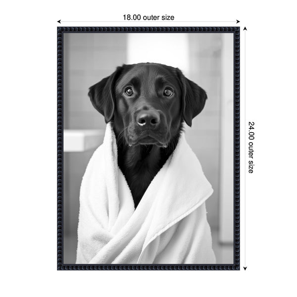 Kate & Laurel Sylvie Black Lab Bathroom Art Towel Robe Black And White Framed Canvas By The Creative Bunch Studio