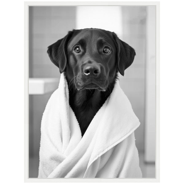 Kate & Laurel Sylvie Black Lab Bathroom Art Towel Robe Black And White Framed Canvas By The Creative Bunch Studio