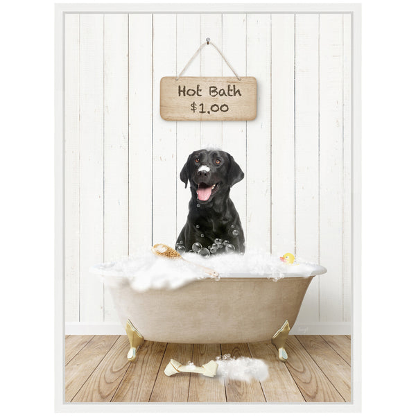 Kate & Laurel Sylvie Black Lab In Farmhouse Hot Bath Framed Canvas By Amy Peterson