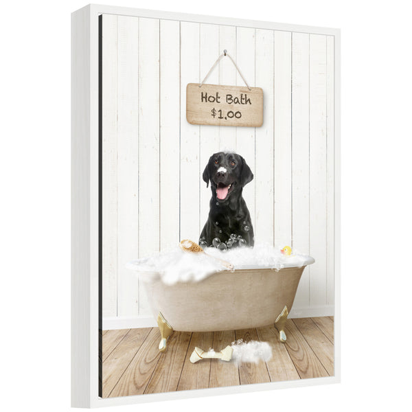 kate & laurel Sylvie Black Lab in Farmhouse Hot Bath Framed Canvas by Amy Peterson