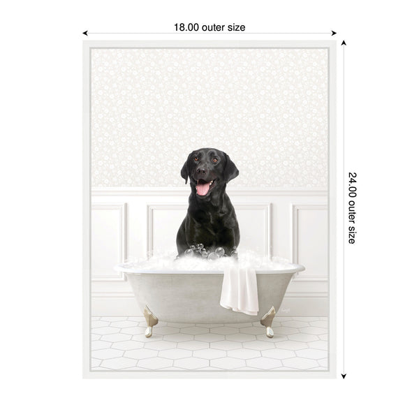 Kate & Laurel Sylvie Black Lab In White Bathtub Framed Canvas By Amy Peterson