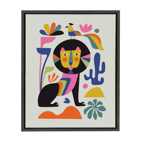 kate & laurel Sylvie Black Lion Framed Canvas By Rachel Lee of My Dream Wall