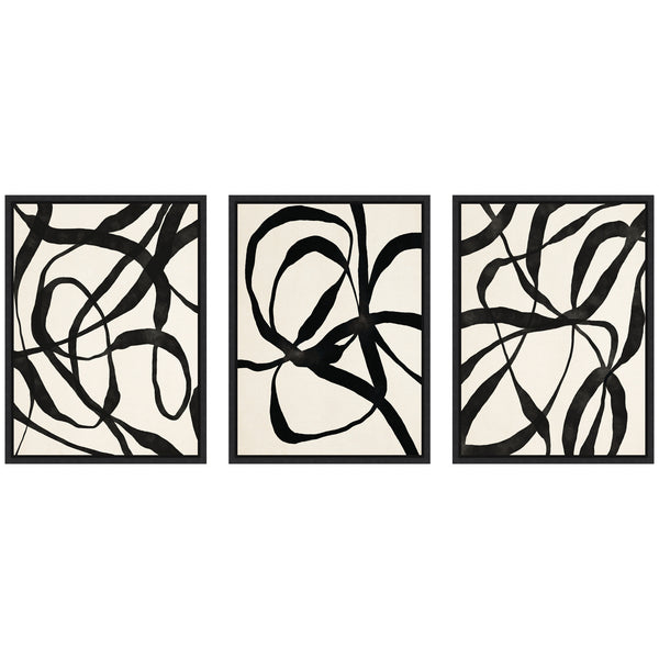 Kate & Laurel Sylvie Black Twist 1 3 And 4 Framed Canvas Art Set By Alicia Bock