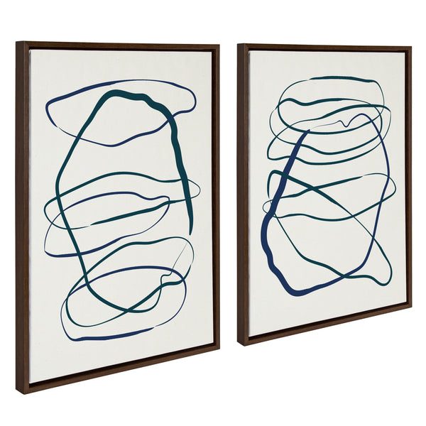 Kate & Laurel Sylvie Blue And Green Expressive Abstract 1 And 2 Framed Canvas Art Set By The Creative Bunch Studio