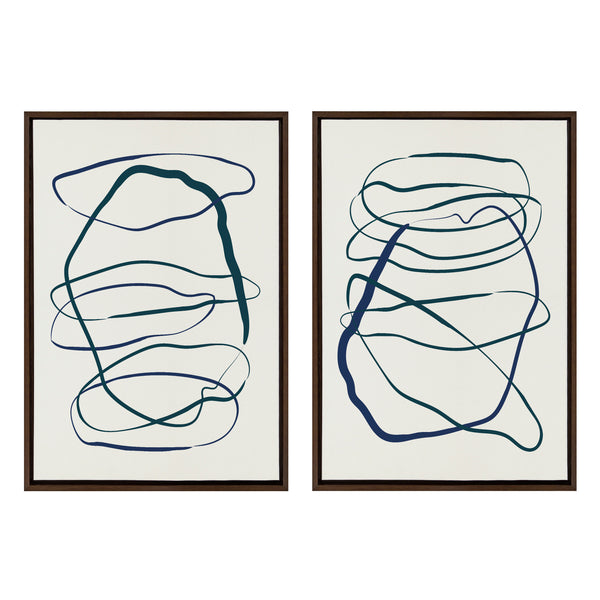 Kate & Laurel Sylvie Blue And Green Expressive Abstract 1 And 2 Framed Canvas Art Set By The Creative Bunch Studio