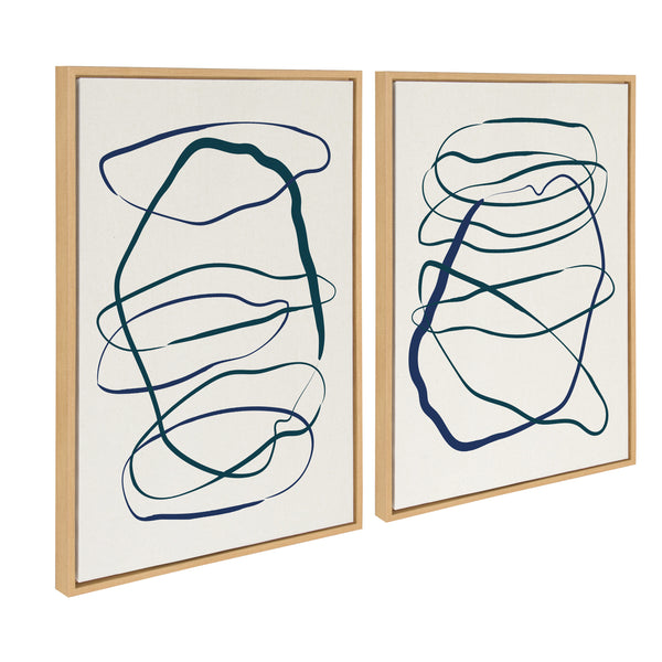 kate & laurel Sylvie Blue and Green Expressive Abstract 1 and 2 Framed Canvas Art Set by The Creative Bunch Studio
