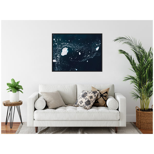 Kate & Laurel Sylvie Blue And White Iceberg Pattern In Greenland Framed Canvas By Michael Schauer