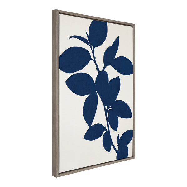 Kate & Laurel Sylvie Blue Botanical Framed Canvas Gray 23x33