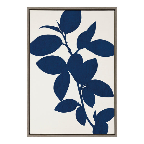 kate & laurel Sylvie Blue Botanical Framed Canvas Gray 23x33