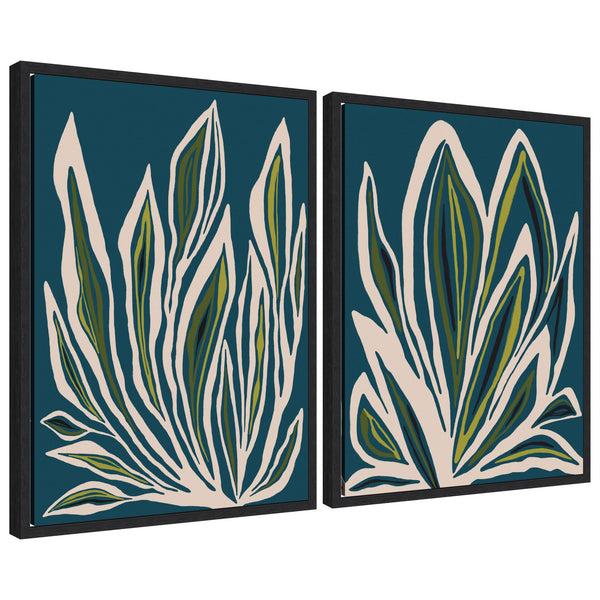kate & laurel Sylvie Blue Flora 1 and 2 Framed Canvas Art Set by Alicia Bock