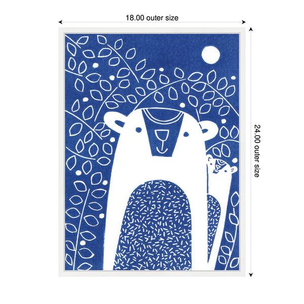 Kate & Laurel Sylvie Blue Night Bears Linocut Framed Canvas By Giuliana Lazzerini