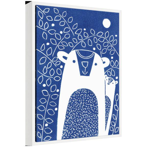 kate & laurel Sylvie Blue Night Bears Linocut Framed Canvas by Giuliana Lazzerini