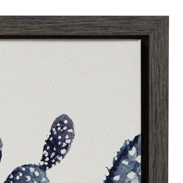 Kate & Laurel Sylvie Blue Potted Cacti Framed Canvas Gray 23x33